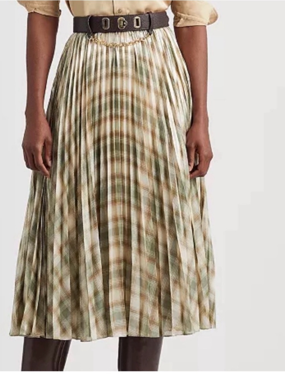 Ralph Lauren Plaid Pleated Metallic Georgette Skirt Size 2-4
